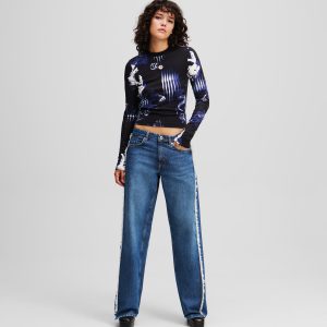 FRINGED MID-RISE RELAXED JEANS