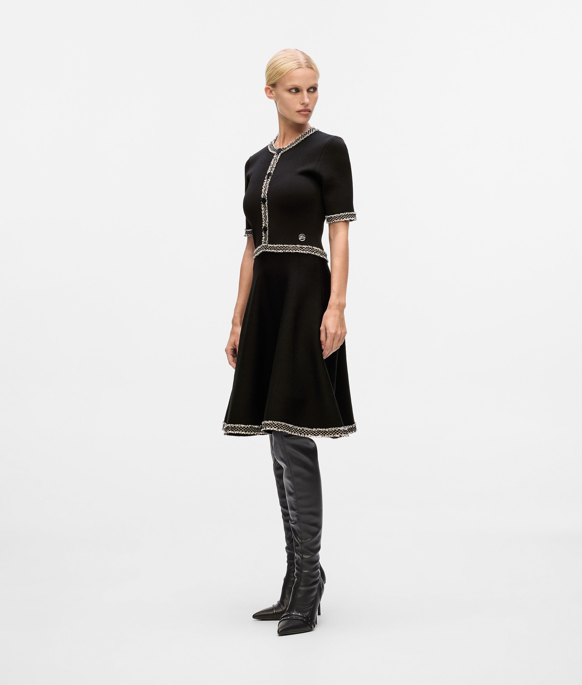 Boucl?? detail knit dress