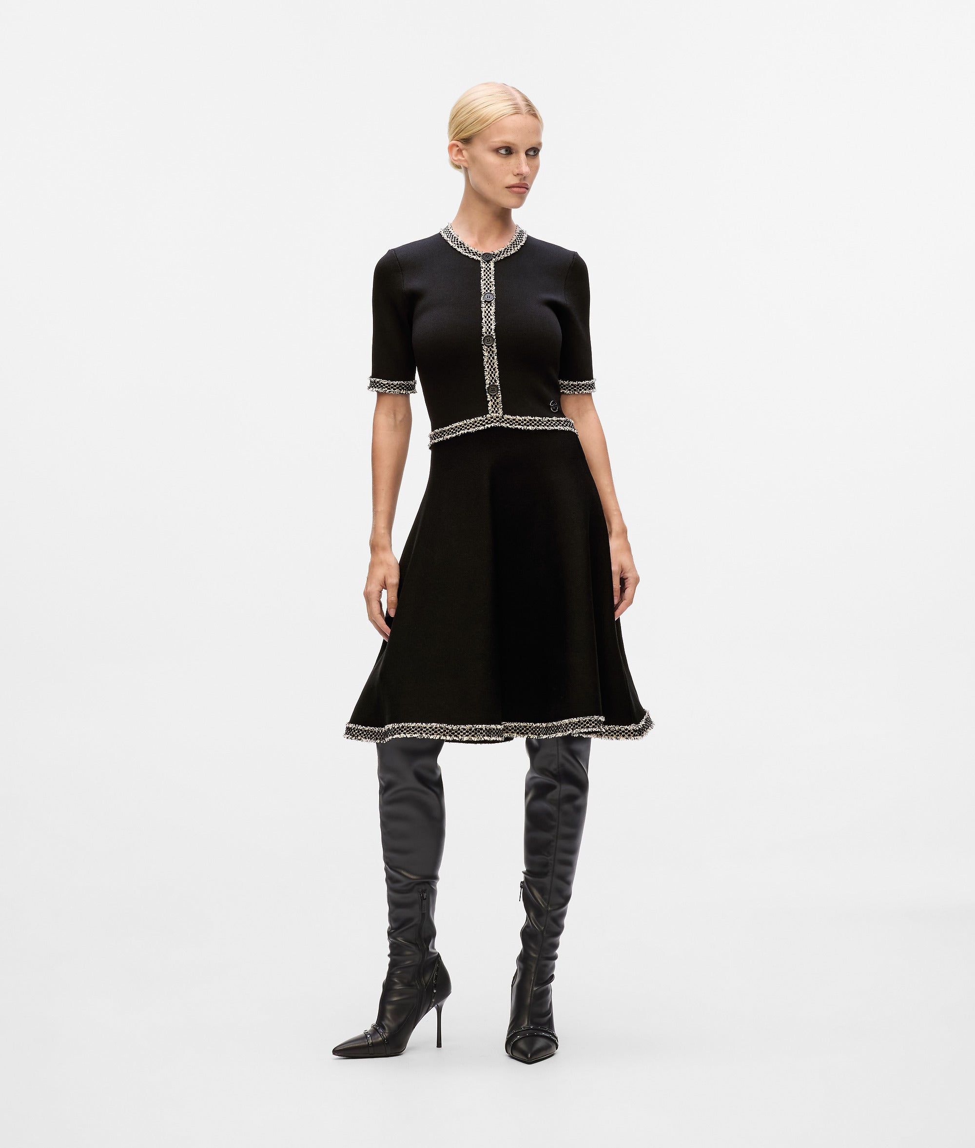 Boucl?? detail knit dress - Image 4