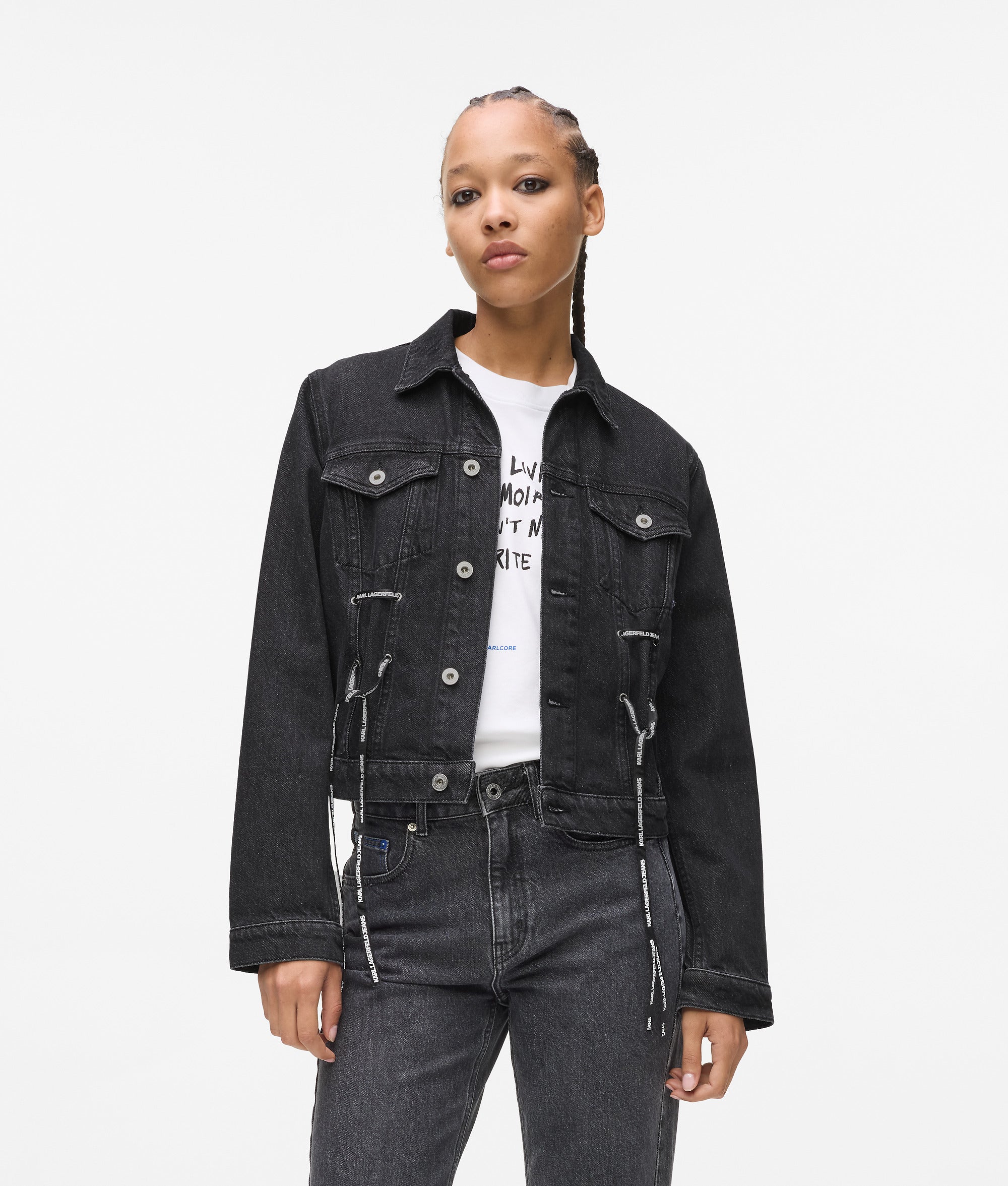 Lace-up denim jacket