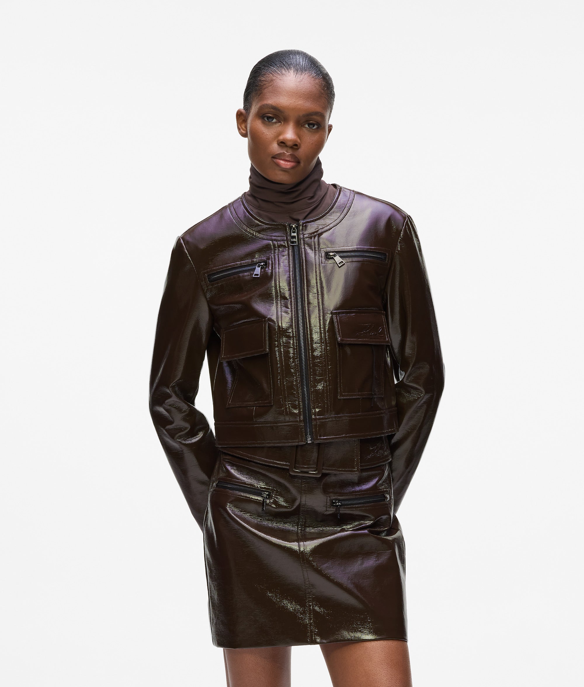 Patent faux-leather jacket