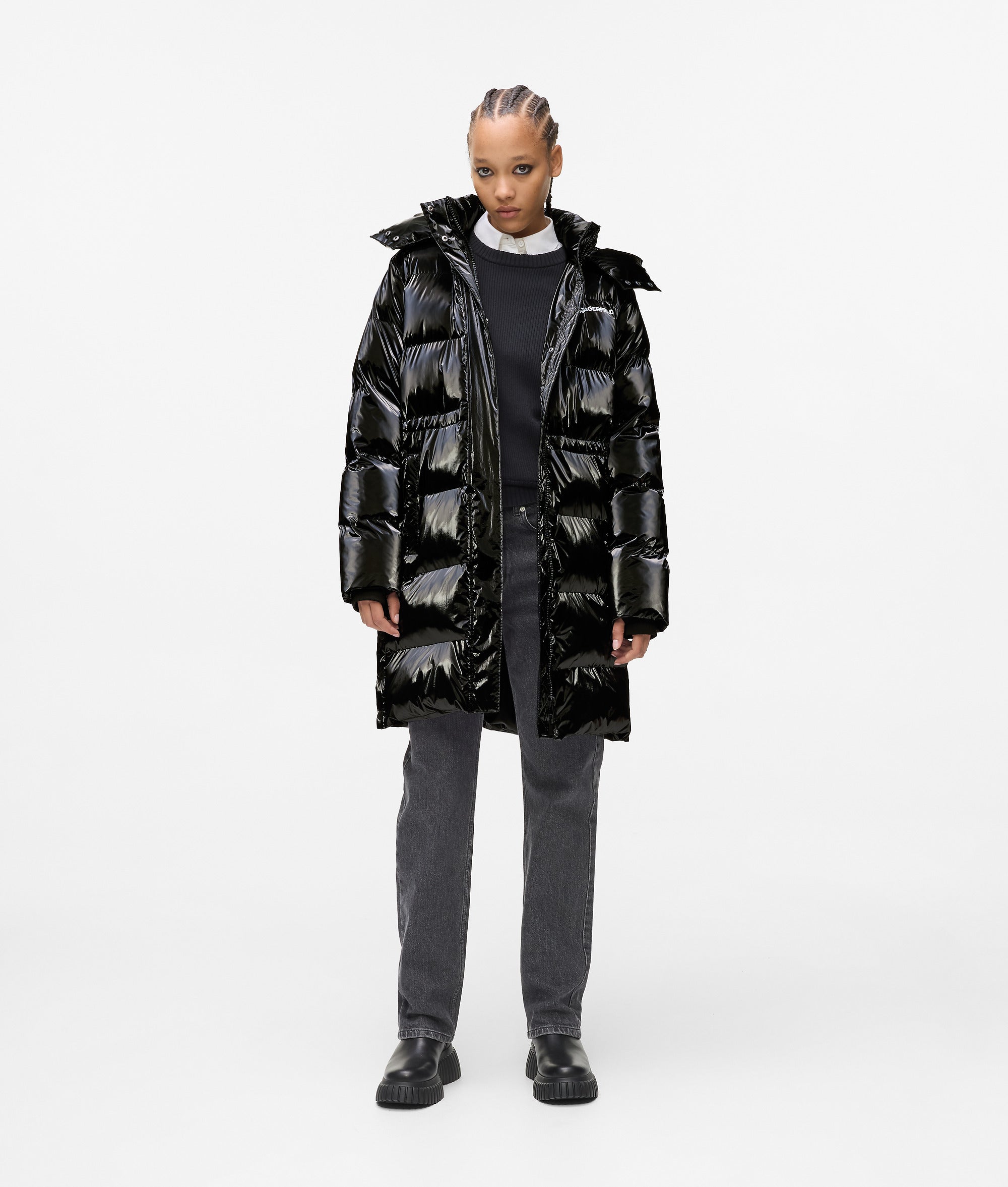 Long pearlised puffer jacket