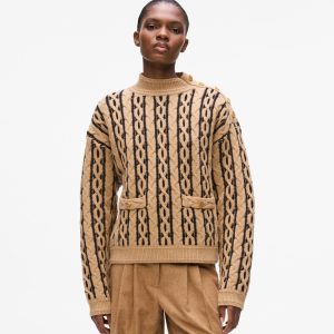 Cable knit mock neck sweater