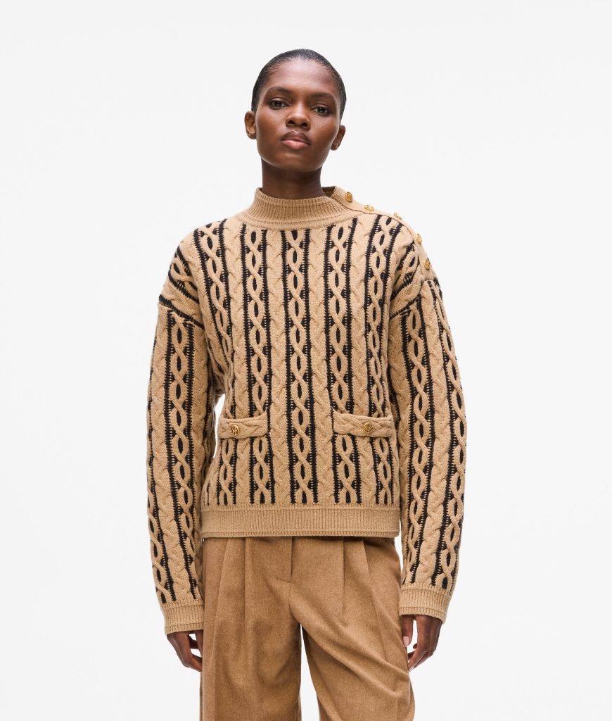 Cable knit mock neck sweater