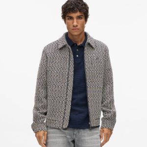 Zip-up bouclé tweed jacket
