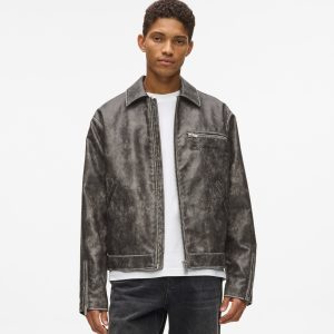 Distressed faux leather jacket