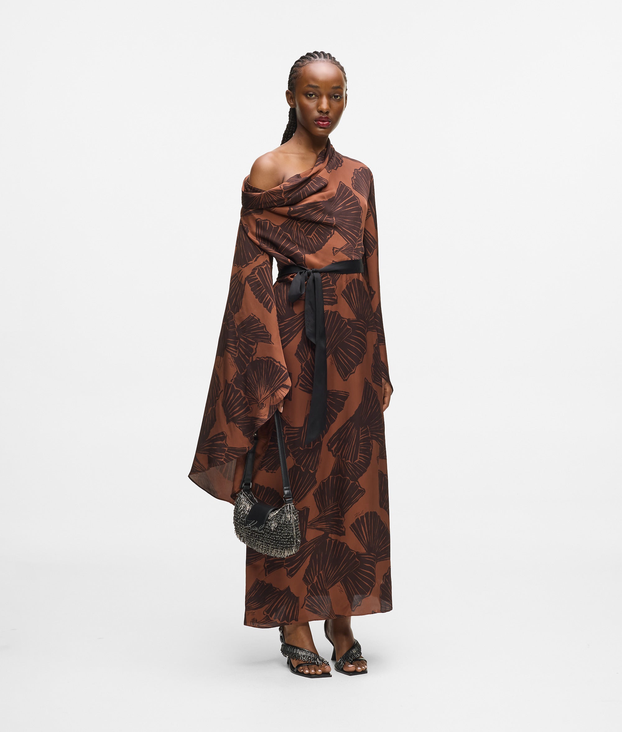 Fan print kaftan dress